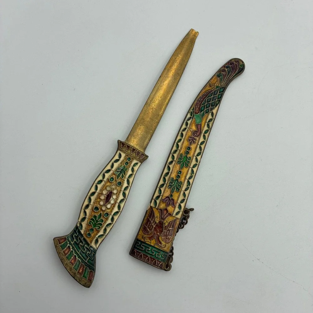 Vintage Handmade Greek Cloisonne Enamel Letter Opener 10.5 Inch Brass Greece